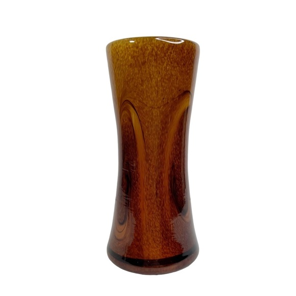 Root Beer Brown Swirled Speckled Glass Cylinder Vase - Picture 1 of 10